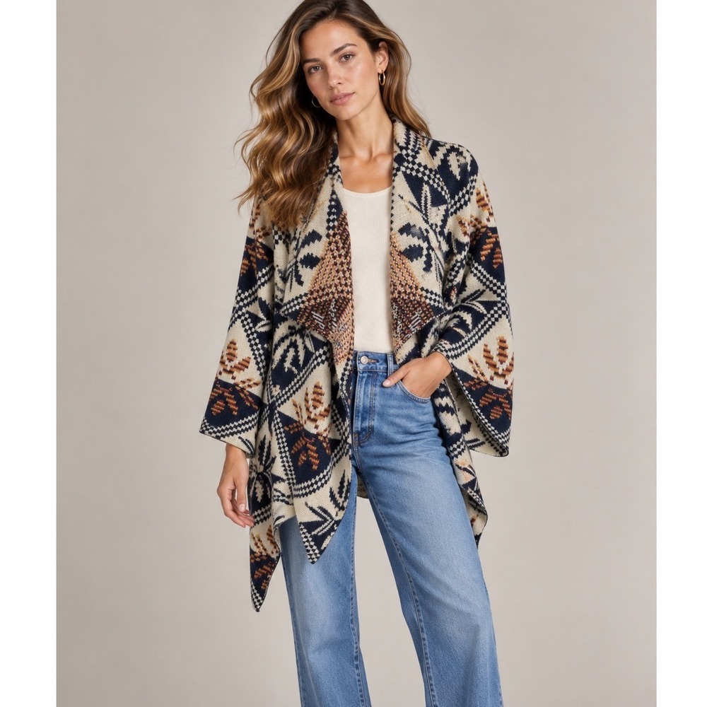 Spoiled Angel Blue Boho Open Front Cardigan, Medium